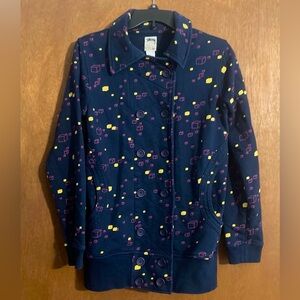 Vintage Stussy Women Jacket Size Medium Navy Geometric Pink Yellow Button Pocket